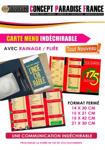 Carte menu indéchirable 4 / 6 pages